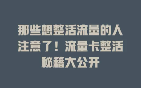 那些想整活流量的人注意了！流量卡整活秘籍大公开
