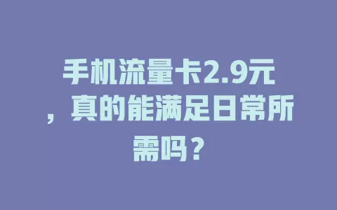 手机流量卡2.9元，真的能满足日常所需吗？