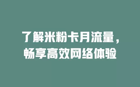 了解米粉卡月流量，畅享高效网络体验
