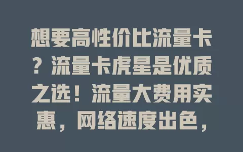 想要高性价比流量卡？流量卡虎星是优质之选！流量大费用实惠，网络速度出色，使用便捷，能解决流量困扰，让数字生活更精彩