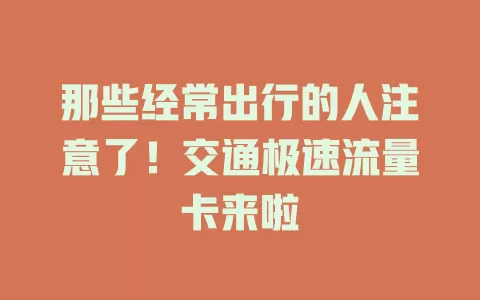那些经常出行的人注意了！交通极速流量卡来啦
