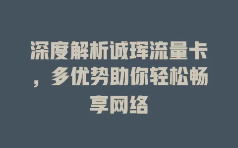 深度解析诚珲流量卡，多优势助你轻松畅享网络