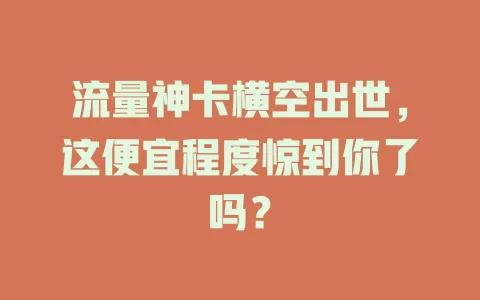 流量神卡横空出世，这便宜程度惊到你了吗？