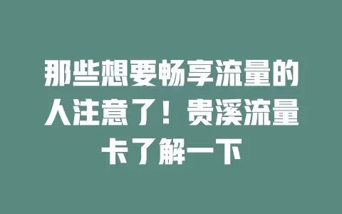 那些想要畅享流量的人注意了！贵溪流量卡了解一下