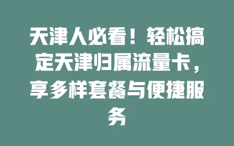 天津人必看！轻松搞定天津归属流量卡，享多样套餐与便捷服务
