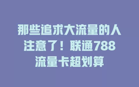 那些追求大流量的人注意了！联通788流量卡超划算