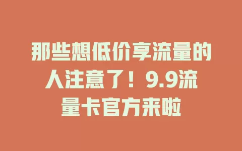 那些想低价享流量的人注意了！9.9流量卡官方来啦