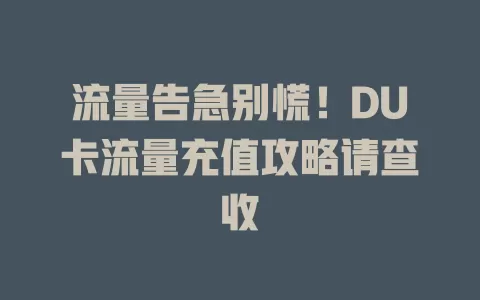 流量告急别慌！DU卡流量充值攻略请查收