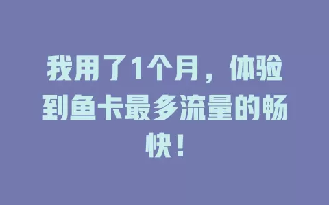 我用了1个月，体验到鱼卡最多流量的畅快！