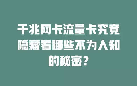 千兆网卡流量卡究竟隐藏着哪些不为人知的秘密？