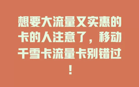 想要大流量又实惠的卡的人注意了，移动千雪卡流量卡别错过！