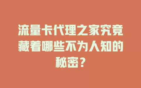 流量卡代理之家究竟藏着哪些不为人知的秘密？