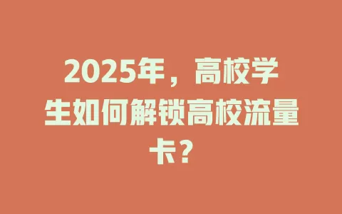 2025年，高校学生如何解锁高校流量卡？