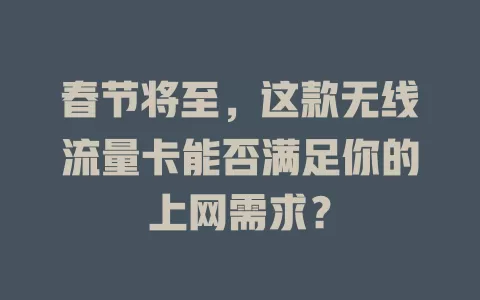 春节将至，这款无线流量卡能否满足你的上网需求？