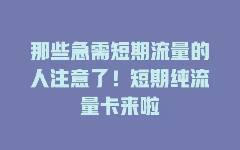 那些急需短期流量的人注意了！短期纯流量卡来啦