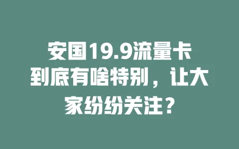安国19.9流量卡到底有啥特别，让大家纷纷关注？