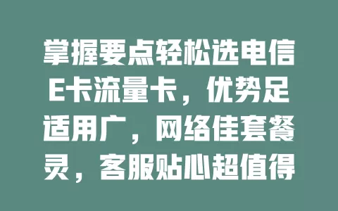 掌握要点轻松选电信E卡流量卡，优势足适用广，网络佳套餐灵，客服贴心超值得