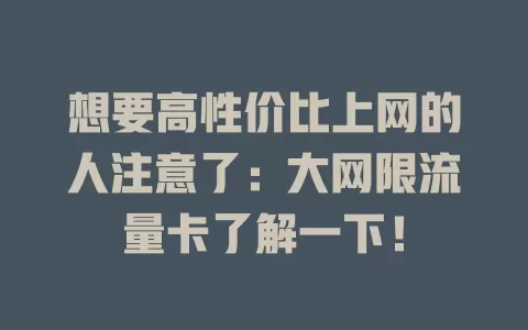想要高性价比上网的人注意了：大网限流量卡了解一下！