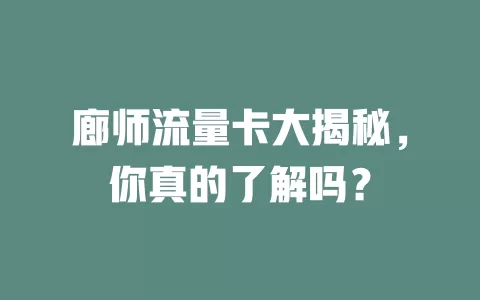 廊师流量卡大揭秘，你真的了解吗？