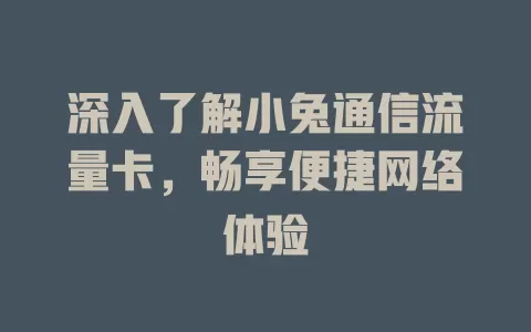 深入了解小兔通信流量卡，畅享便捷网络体验