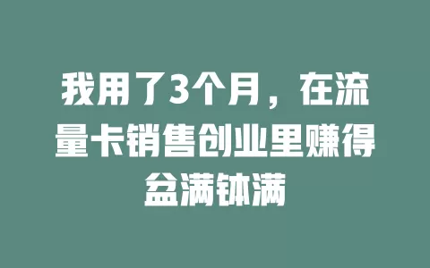 我用了3个月，在流量卡销售创业里赚得盆满钵满