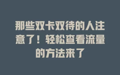 那些双卡双待的人注意了！轻松查看流量的方法来了