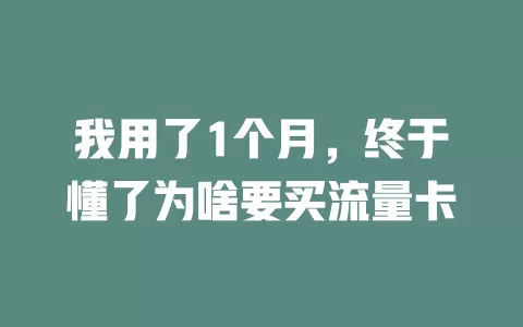 我用了1个月，终于懂了为啥要买流量卡