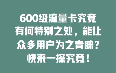 600级流量卡究竟有何特别之处，能让众多用户为之青睐？快来一探究竟！
