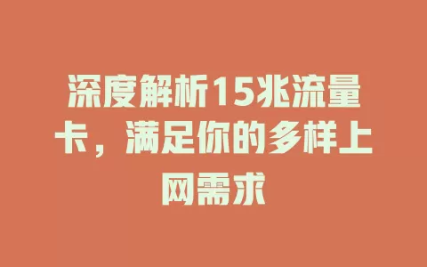 深度解析15兆流量卡，满足你的多样上网需求
