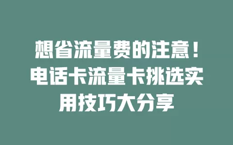 想省流量费的注意！电话卡流量卡挑选实用技巧大分享