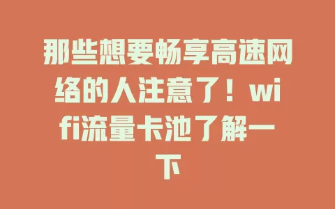 那些想要畅享高速网络的人注意了！wifi流量卡池了解一下