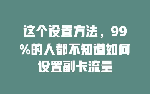 这个设置方法，99%的人都不知道如何设置副卡流量