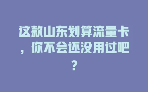 这款山东划算流量卡，你不会还没用过吧？