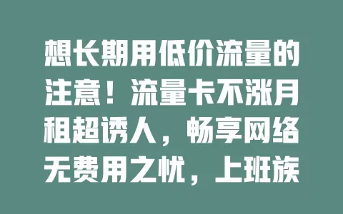 想长期用低价流量的注意！流量卡不涨月租超诱人，畅享网络无费用之忧，上班族学生族福音，选卡还得综合考量多因素