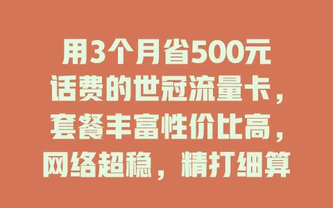 用3个月省500元话费的世冠流量卡，套餐丰富性价比高，网络超稳，精打细算过日子的快来试试！