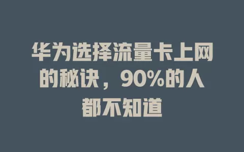 华为选择流量卡上网的秘诀，90%的人都不知道