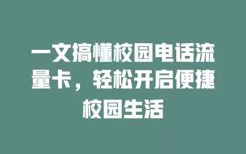 一文搞懂校园电话流量卡，轻松开启便捷校园生活