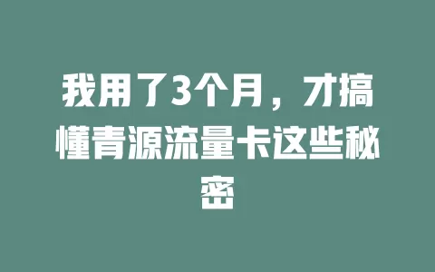 我用了3个月，才搞懂青源流量卡这些秘密