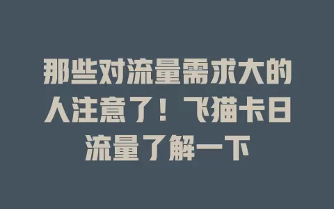 那些对流量需求大的人注意了！飞猫卡日流量了解一下