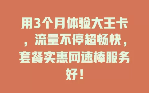 用3个月体验大王卡，流量不停超畅快，套餐实惠网速棒服务好！