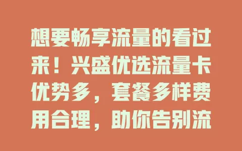 想要畅享流量的看过来！兴盛优选流量卡优势多，套餐多样费用合理，助你告别流量烦恼