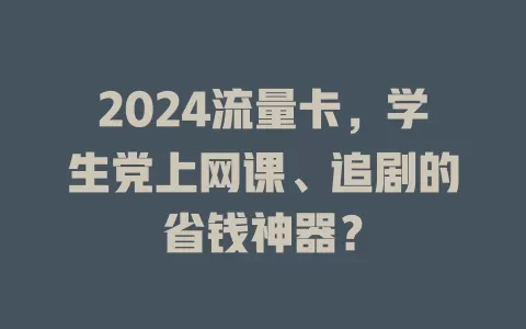 2024流量卡，学生党上网课、追剧的省钱神器？
