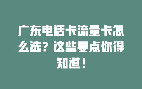 广东电话卡流量卡怎么选？这些要点你得知道！
