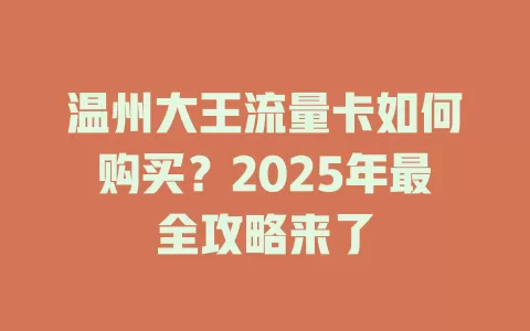 温州大王流量卡如何购买？2025年最全攻略来了