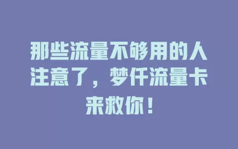 那些流量不够用的人注意了，梦仟流量卡来救你！