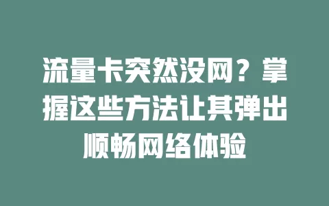 流量卡突然没网？掌握这些方法让其弹出顺畅网络体验