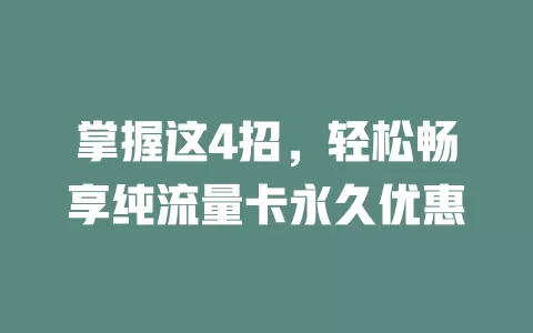 掌握这4招，轻松畅享纯流量卡永久优惠