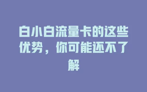 白小白流量卡的这些优势，你可能还不了解