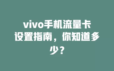 vivo手机流量卡设置指南，你知道多少？