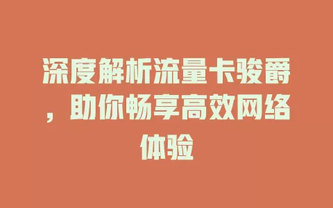 深度解析流量卡骏爵，助你畅享高效网络体验